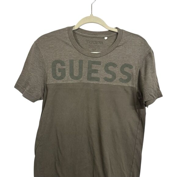 Guess Mens Sz S Green Short Sleeve Crew Neck Cotton Blend Two Tone Shirt Top - Picture 2 of 7